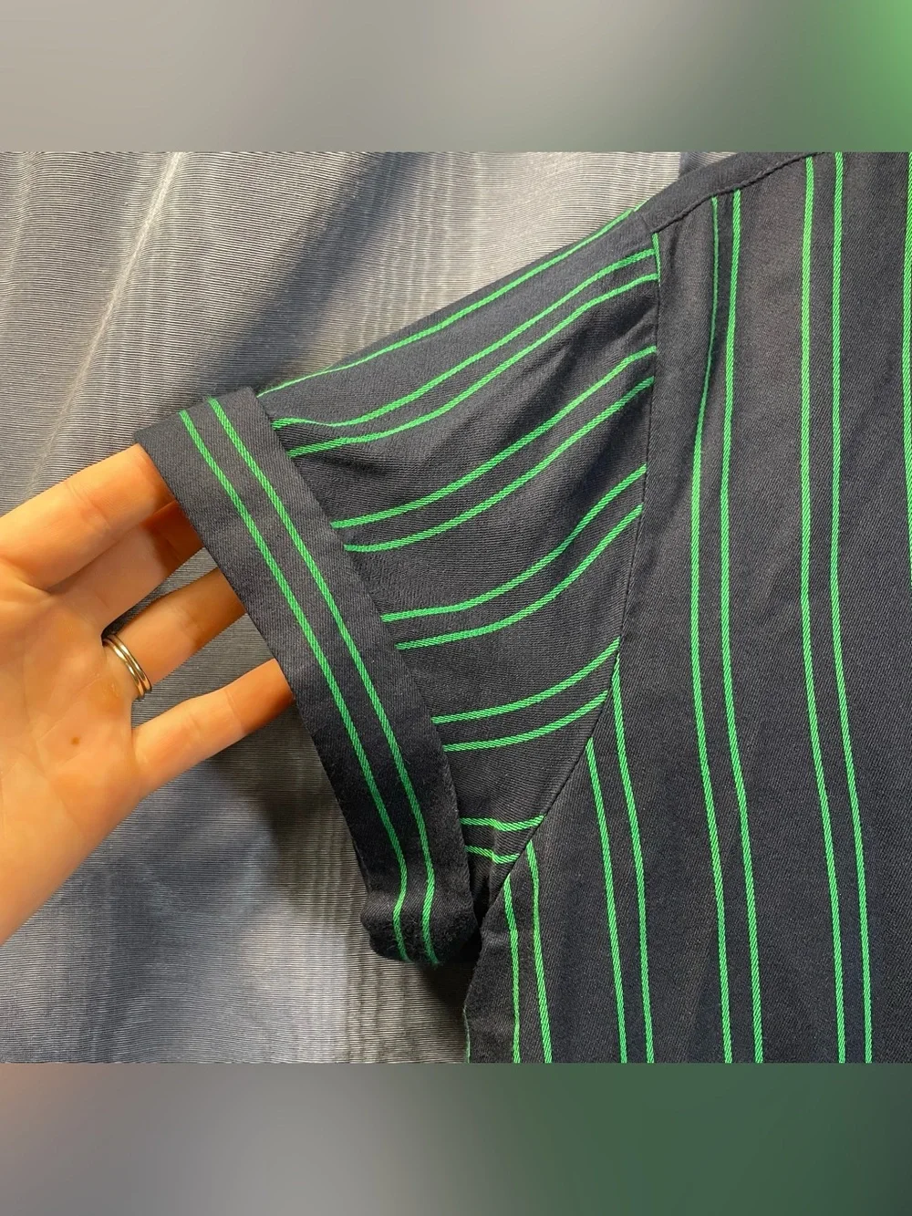 Banana Republic Navy & Green Stripe Cuban Camp Shirt Size M